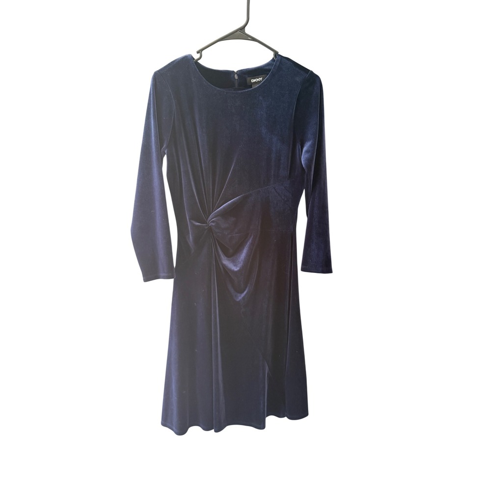 DKNY Vintage 90s Witchy Grunge Blue Velvet Twist Front Long Sl Cocktail Dress 6